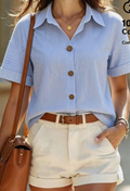 Women's Basic Striped Short Sleeve Cotton Shirt, Summer