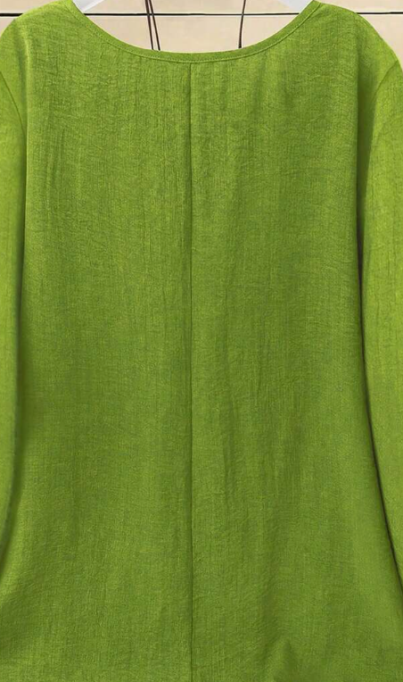 YFY Women's Casual Western Style Solid Color Round Neck Long Sleeve Flared Cuff Shirt